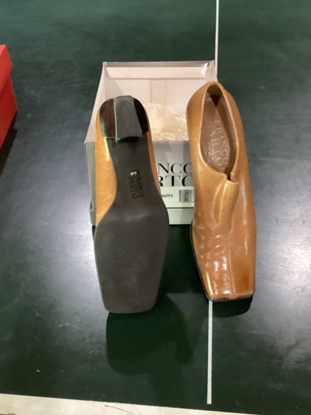 Franco Sarto Tan Leather Square-Toe Ankle Boots
